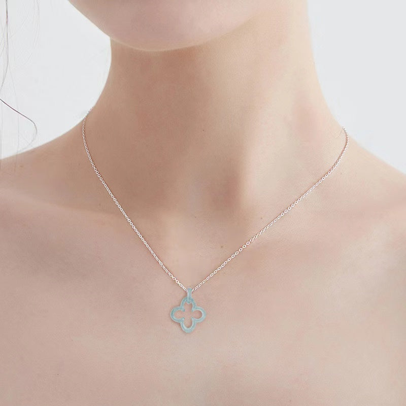 Luck Four Leaf Clover Jade Pendant Necklace-925 Sterling SIlver
