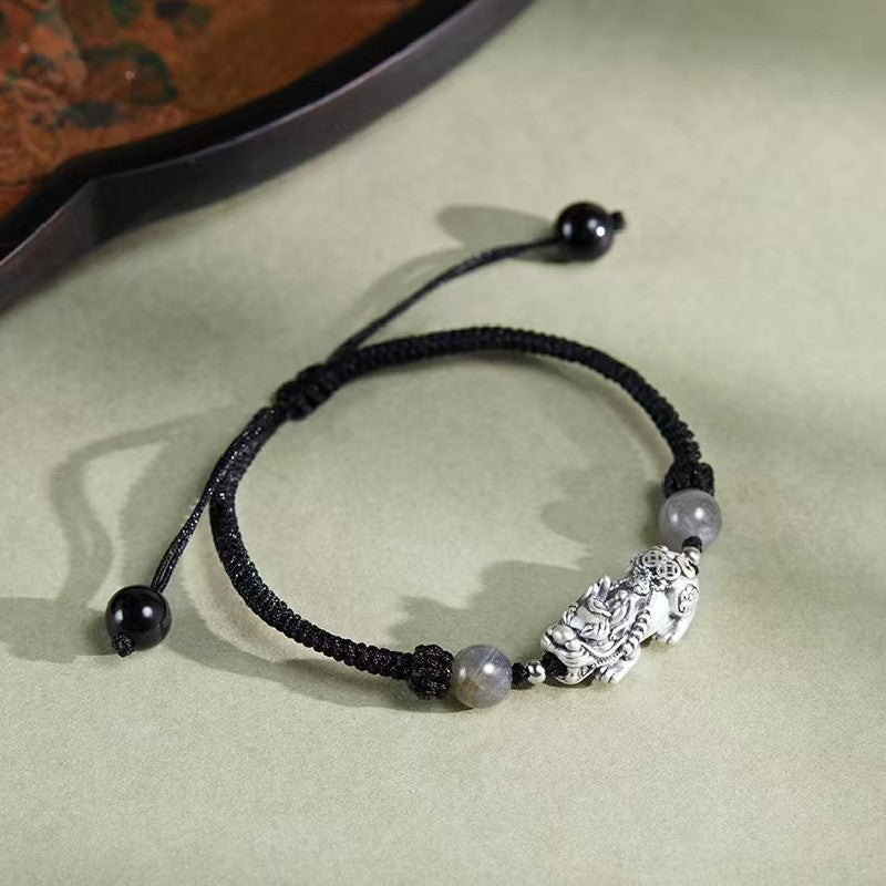 999 Silver Pixiu Moonstone Bracelet-Prosperity & Inner Peace