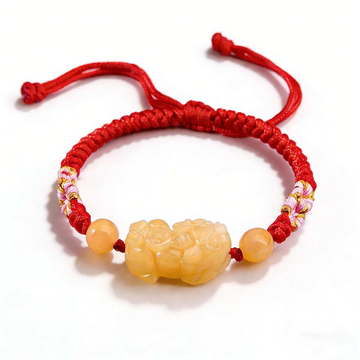 Hand-Woven Golden Silk Jade PiXiu Bracelet ¨C Protection. Peace & Vitality