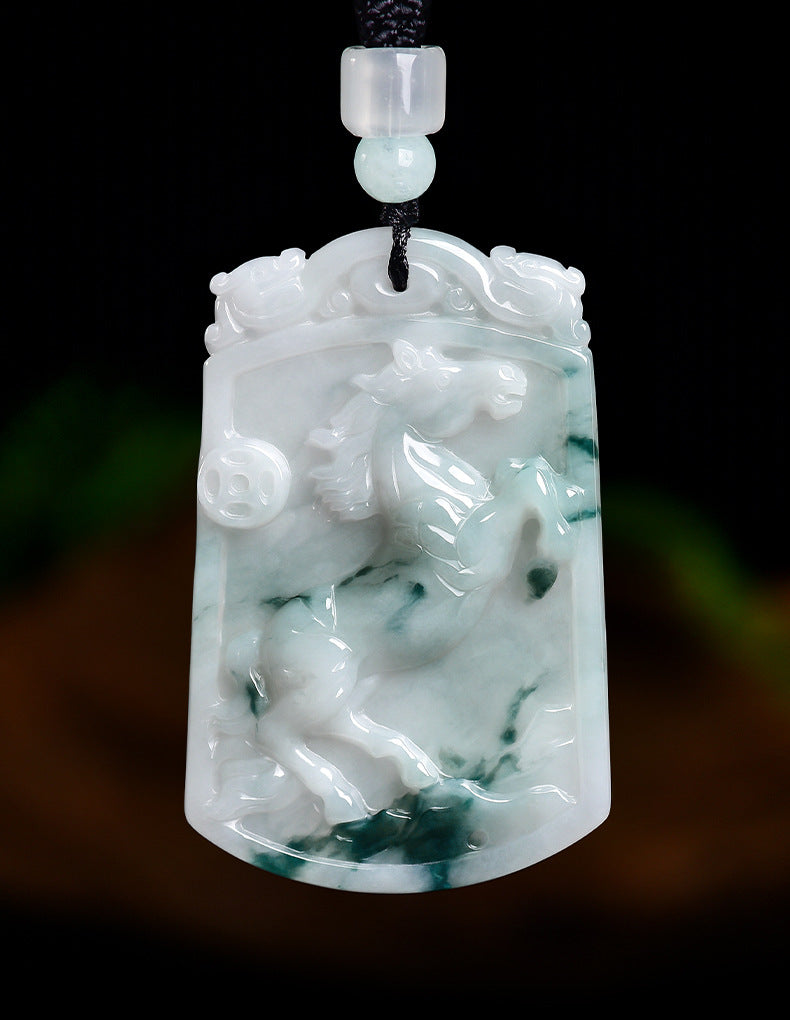 Natural Grade A Jade Horse Pendant ¨C Success Comes Quickly Amulet with Fine Grain Texture