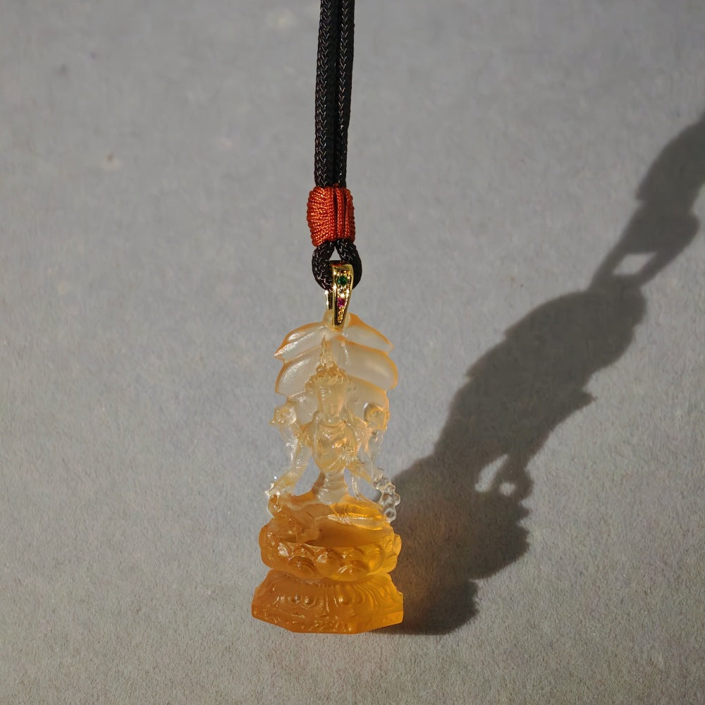 Four-Arm Guanyin Liuli Pendant¨CCompassion. Balance & Gentle Protection