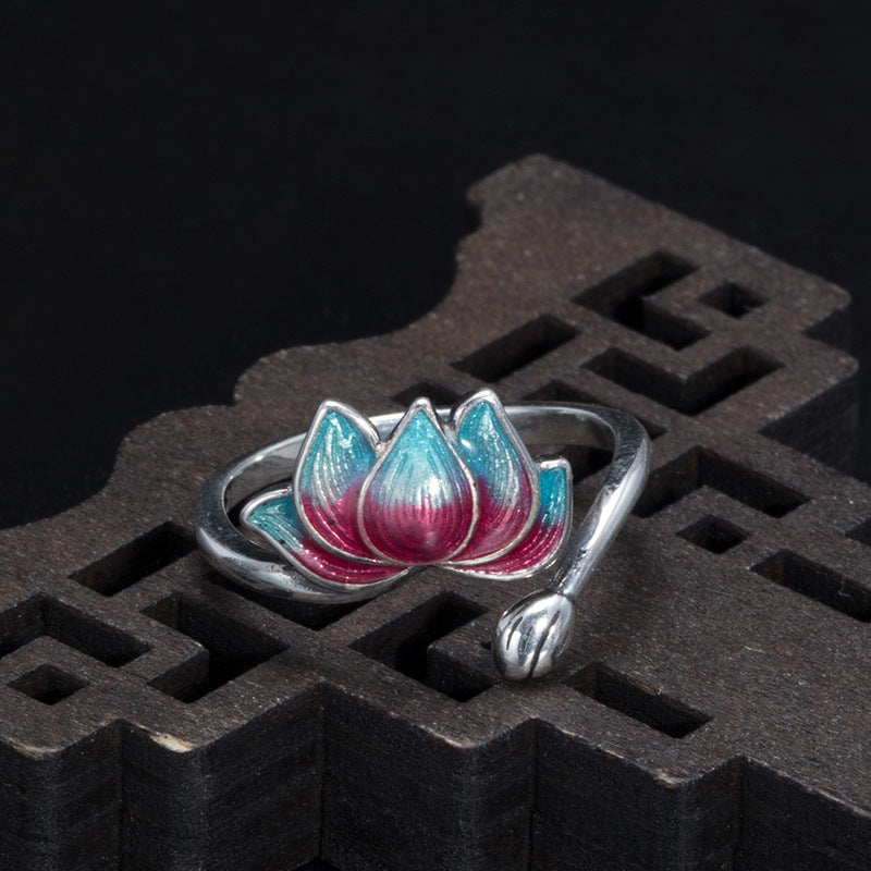 925 Silver Cloisonn¨¦ Lotus Ring-Purity in Bloom