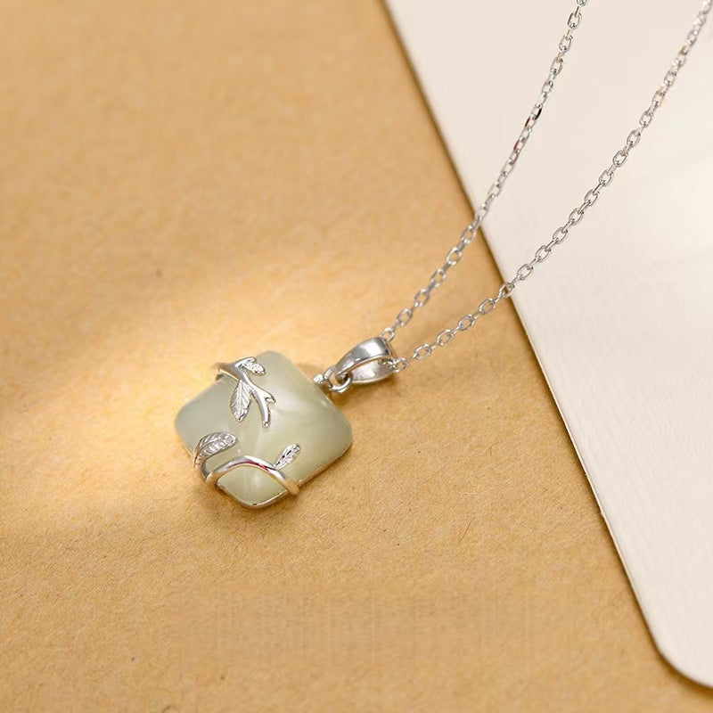 Serene Willow Hetian Jade Sugar Cube Pendant