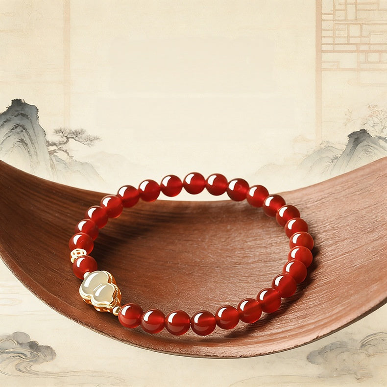 Hetian Jade Gourd Red Agate Bracelet-Peace Along the Way