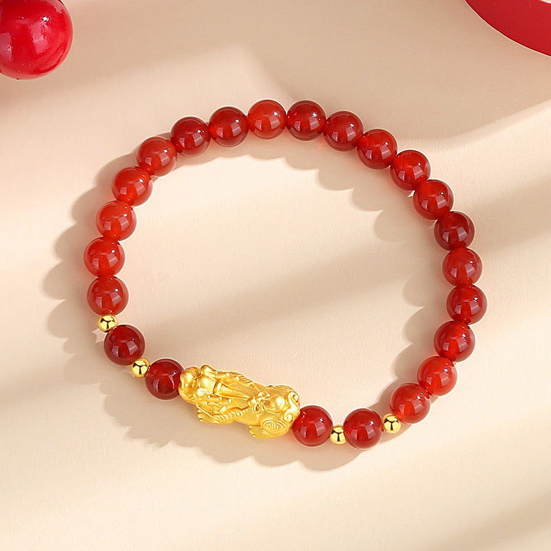 Black & Red Agate Pixiu Couple Bracelets-Shared Joy