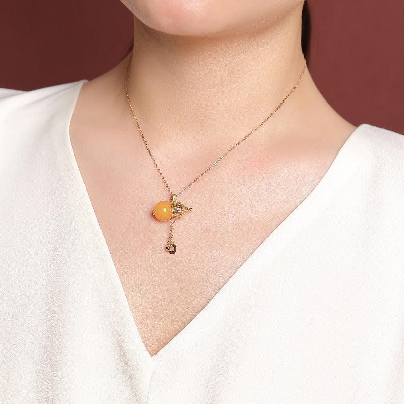Amber Calabash 18K Gold-Plated Sterling Silver Pendant Necklace-Abundance in Bloom