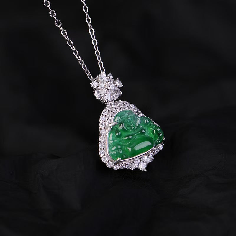 Maitreya Buddha Ice Jade Pendant-Good Fortune and Prosperity