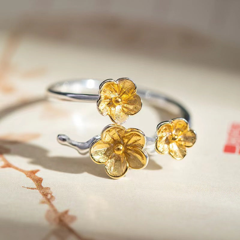 Gold Plum Bossom Ring-Good Fortune and Prosperity
