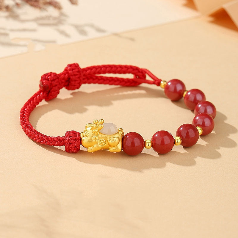 Pixiu Baby Bracelet with Cinnabar & Hetian Jade¨CFortune Peace & Protection