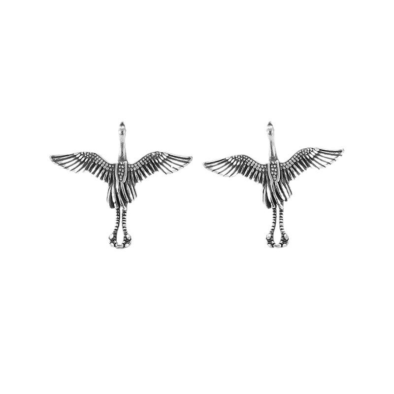 Crane Silver Earrings-Long Life and Grants Wishes