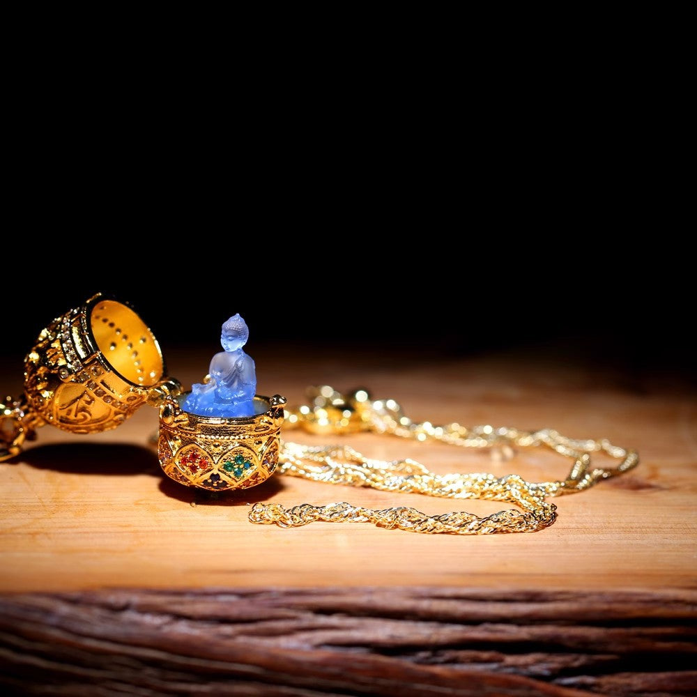 Blooming Divinity: Miniature Liuli Buddha Gau Talisman