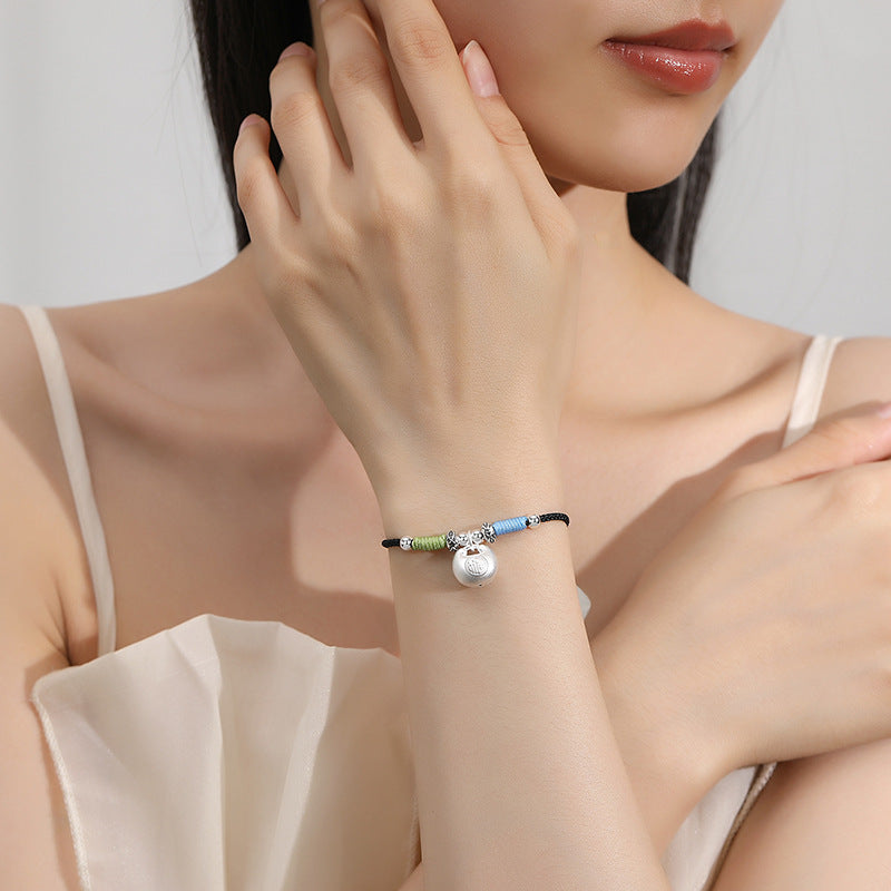 Silver Blessing Pouch String Bracelet ¨C Peace. Happiness & Everyday Joy