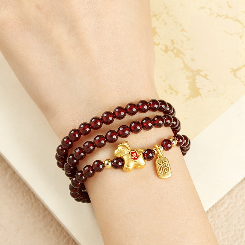 Lucky Horse Garnet Multi-Wrap Bracelet-Forward with Confidence
