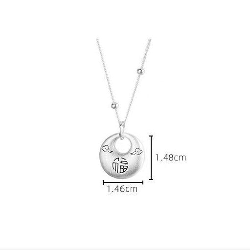 The Circular Blessing 'Fu' Silver Necklace-Lucky and Prosperity