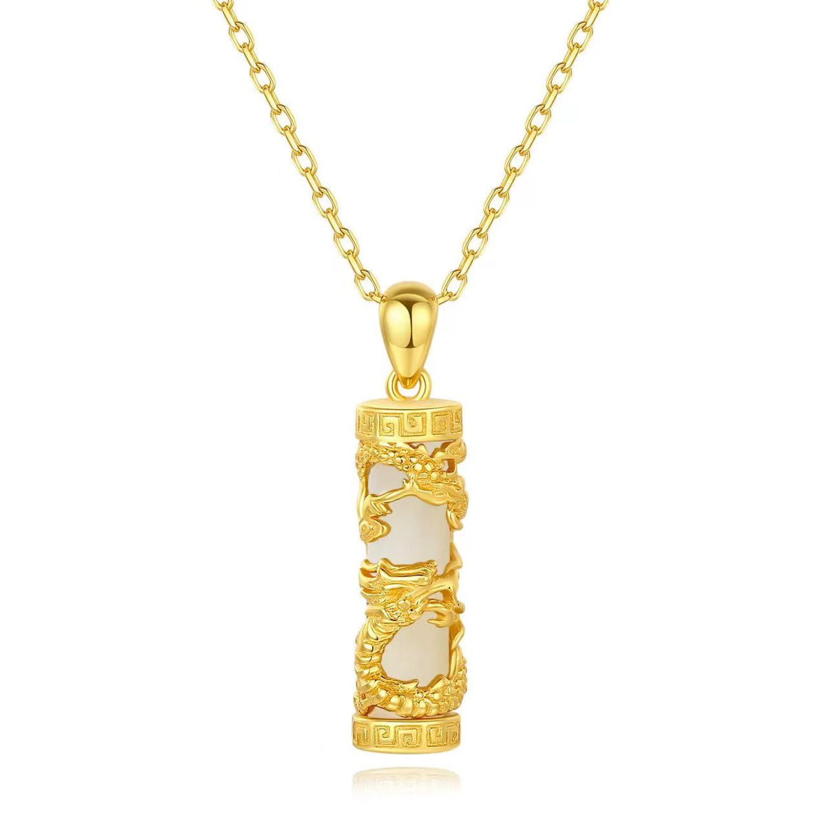Ancient Craftsmanship Jade Dragon Pillar Necklace Pendant-Fortune Prosperity