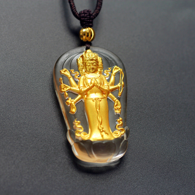 Eight-Armed Avalokiteshvara Gilded Liuli Pendant-Compassion. Protection & Spiritual Blessings