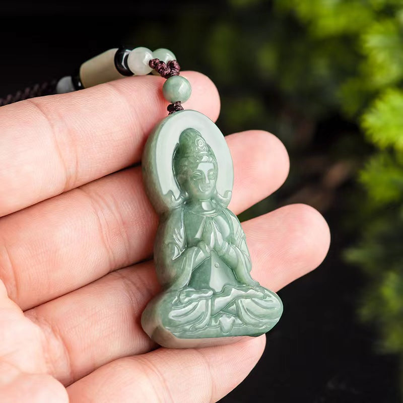 Guanyin Buddha Jade Pendant-Grade A Green Jade-Grade A Jade