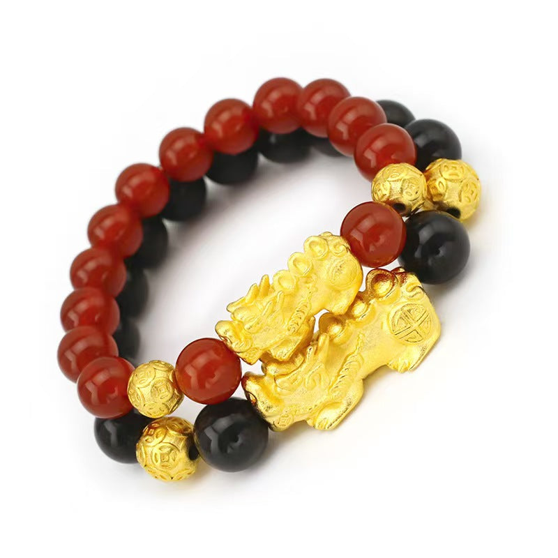Golden Pixiu Obsidian Couple Bracelet-Traditional Prosperity Symbol