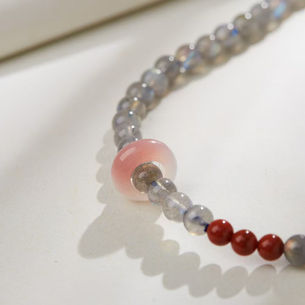 Strawberry Quartz Pixiu Moonstone Bracelet-Traditional Good Fortune Symbol