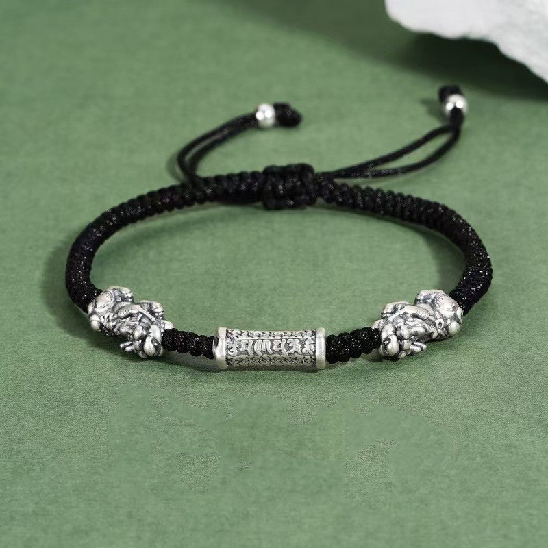 999 Silver Double Pixiu Six True Words Bracelet-Traditional Good Fortune Symbol