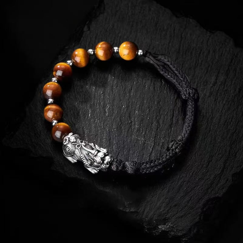 Silver Pixiu Yellow Tiger Eye Bracelet-Traditional Prosperity Symbol