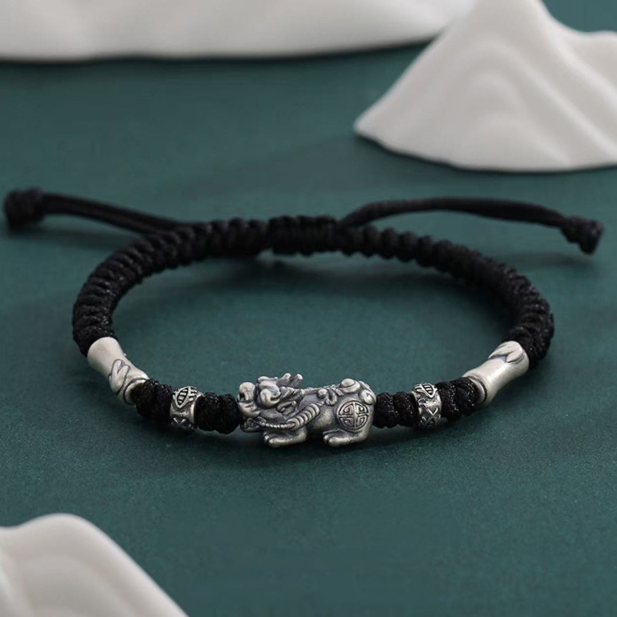 Steady Fortune-999 Fine Silver Pixiu Cord Bracelet