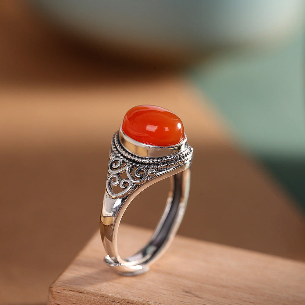 Natural Red Agate Silver Ring-Emotional Balance