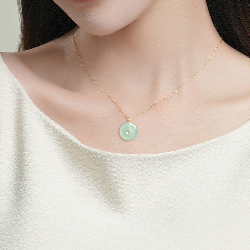 Pure Clarity Ice Jade Peace Buckle Pendant Necklace