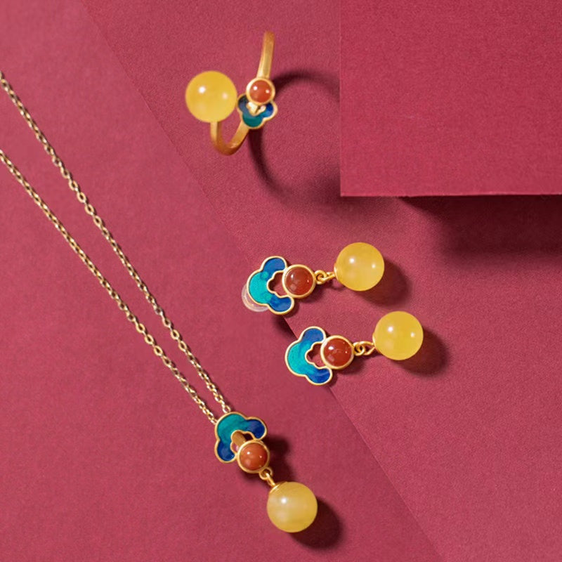 Auspicious Clouds Yellow Amber Jewely Set-Lucky and Prosperity