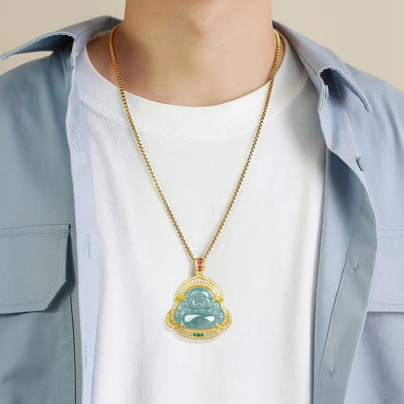 Laughing Buddha Ice Jade Necklace-Present Awareness