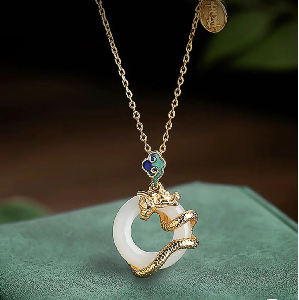 Dragon White Jade Necklace-Fortune Prosperity