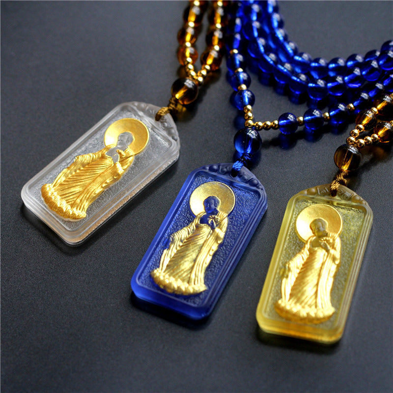 Sacred Zen Gilded Liuli Buddha Pendant - Golden Body & Halo Protection Series