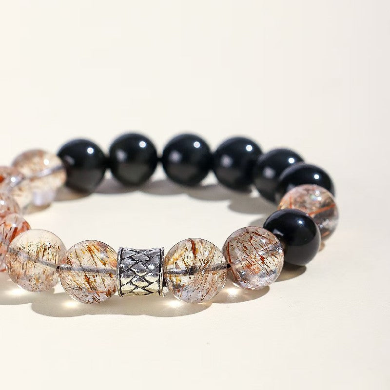 Black Super Seven Quartz Obsidian Bracelet-Grounding & Inner Reflection