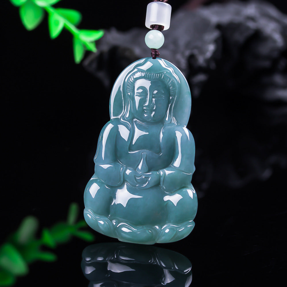 Guanyin Buddha Ice Jade Lucky Pendant-Grade A Jade