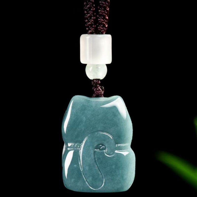 Blue Jade Wealth Cat Pendant – Prosperity. Fortune & Joy