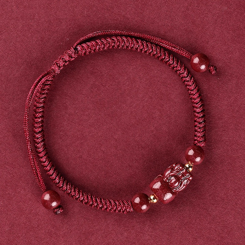 Cinnabar Fengshui Pixiu Red String Bracelet-Hand Knitting