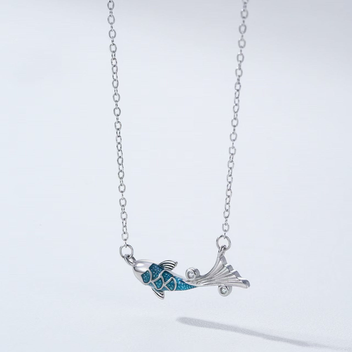 Vintage Blue Koi Fish Silver Necklace-Good Fortune and Prosperity