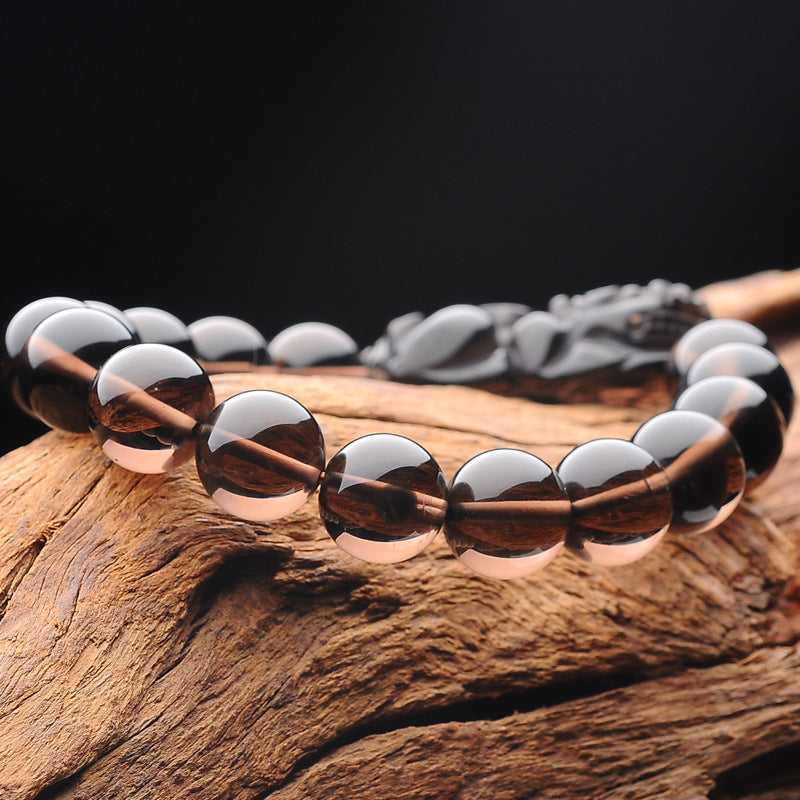 Ice Black Obsidian Pixiu  Feng Shui Coin Wealth Bracelet