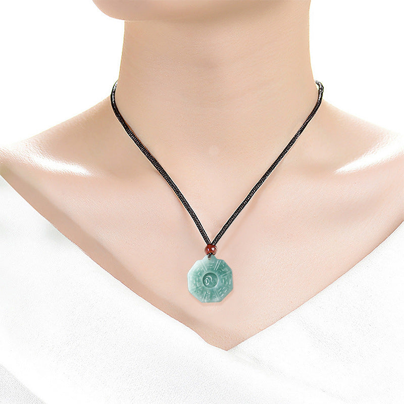 Blue Jadeite Taiji Bagua Pendant ¨C Natural Ice Variety Jade Necklace for Men & Women