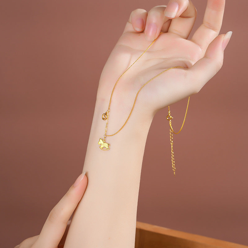 Lucky Horse Golden Necklace¨C2026 Year of the Horse Symbol of Progress & Prosperity