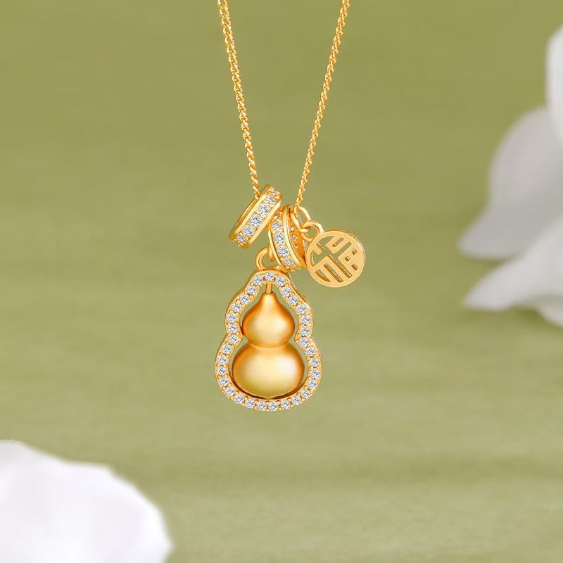 18K Gold-Plated Silver Fortune Gourd Pendant Necklace ¨C Rotatable Design for Elegance & Blessings