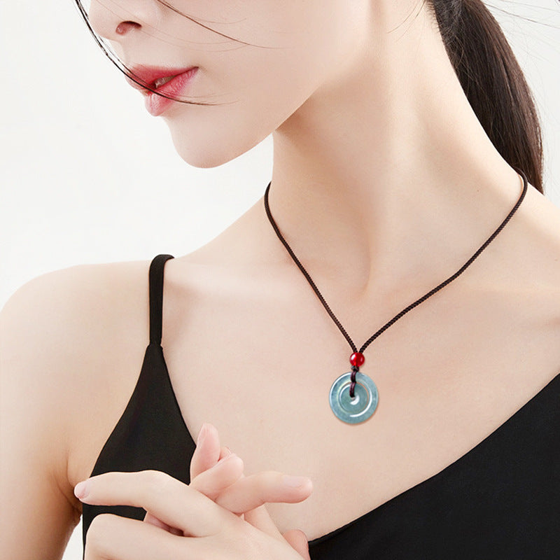 Peaceful Union Mother & Child Jade Safety Buckle Pendant Necklace