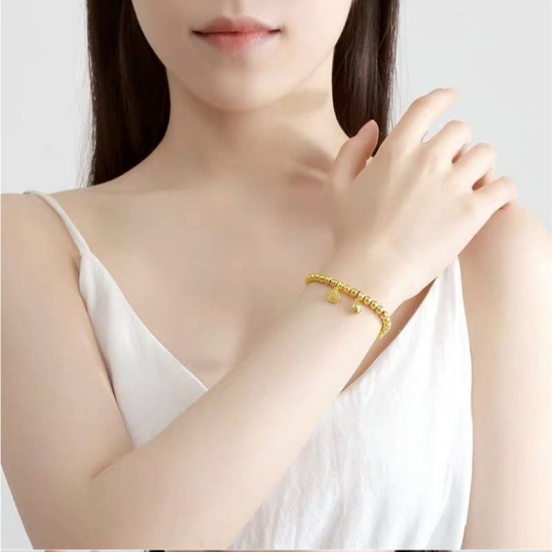 Golden Lotus Charm Bead Bracelet-Joy in Bloom