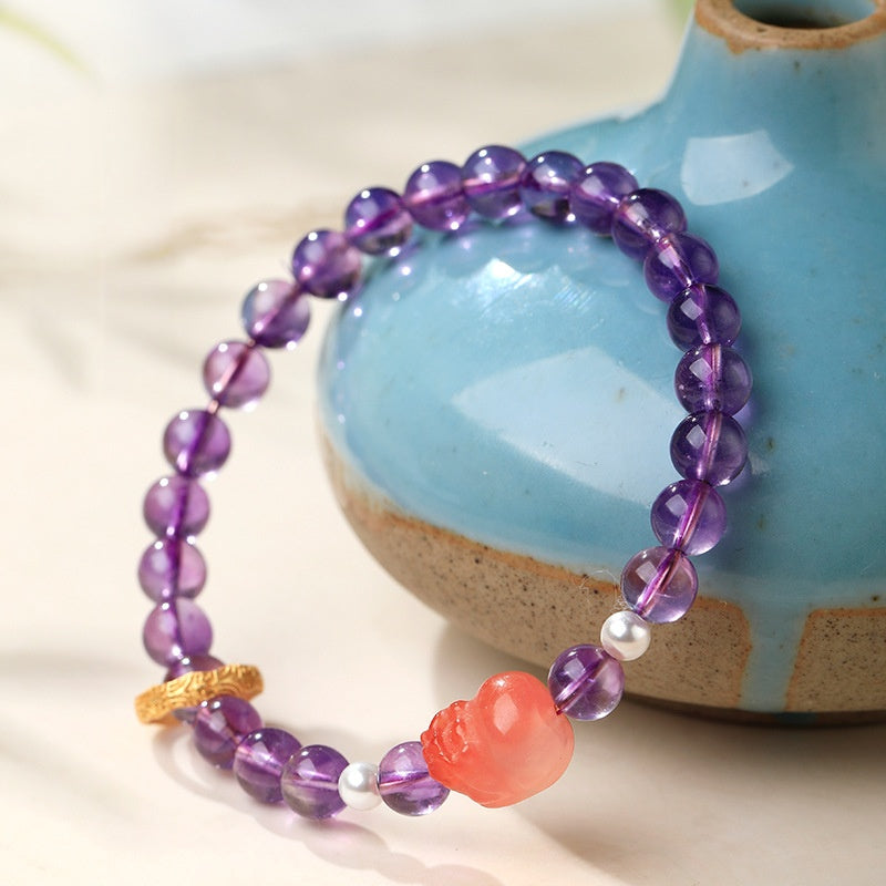 Rainbow Agate Pixiu Amethyst Bracelet-Violet Light