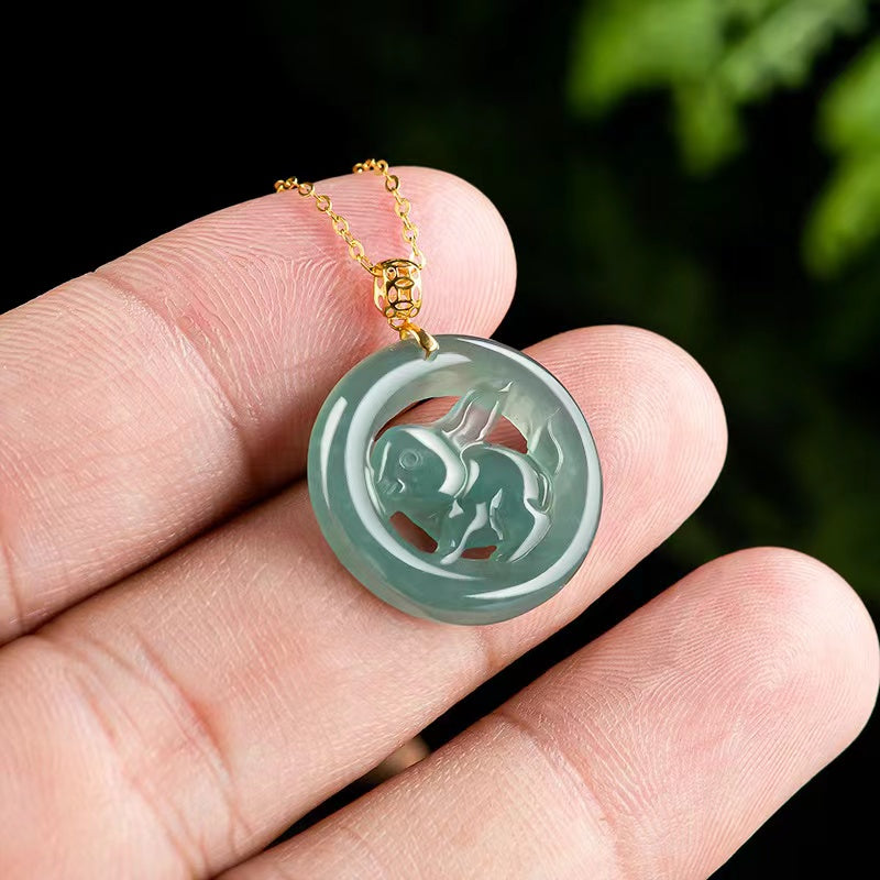 Lucky Rabbit Pendant-Natural Ice Jade-Grade A Jade