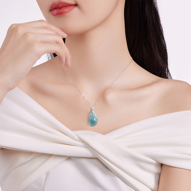 Blue Ice Jade Wealth Guardian Pendant ¨C Prosperity & Fortune Blessing