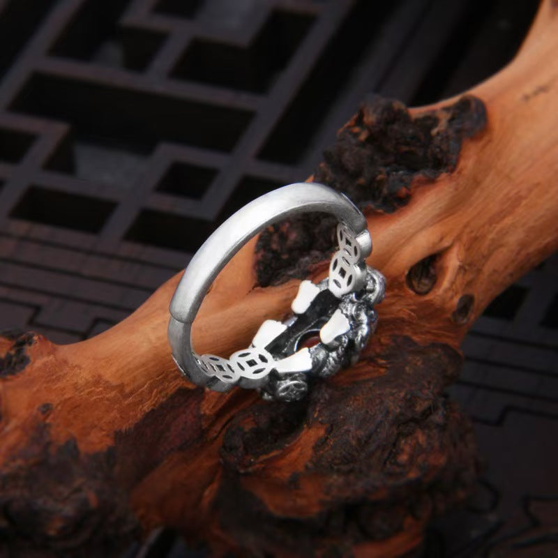 Silver Pixiu Red Agate Ring-Traditional Good Fortune Symbol
