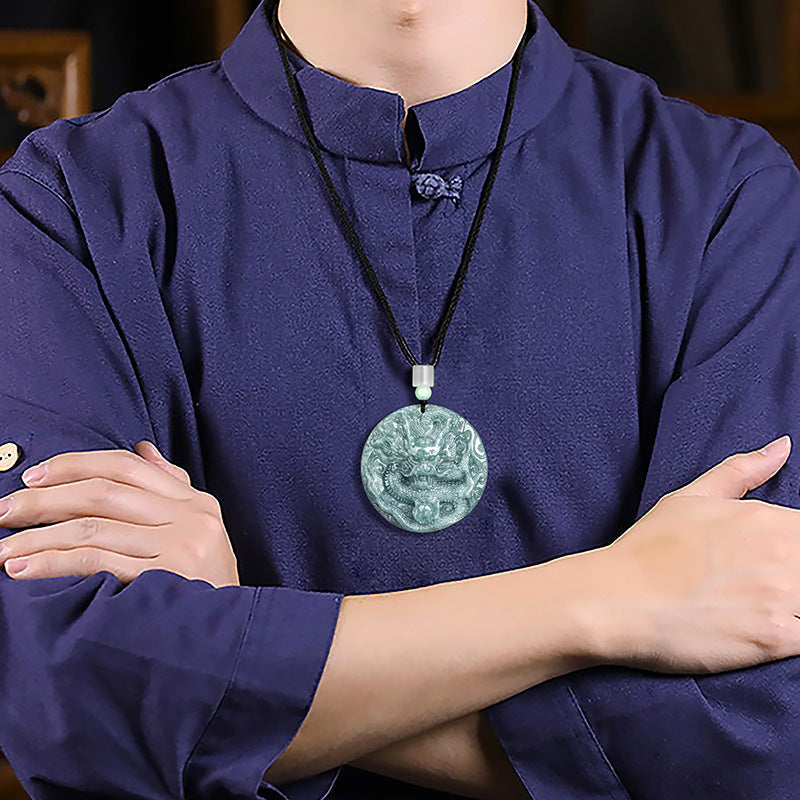 Grade A Blue Jadeite Dragon Pendant ¨C Bold Ice Variety Jade Necklace for Men