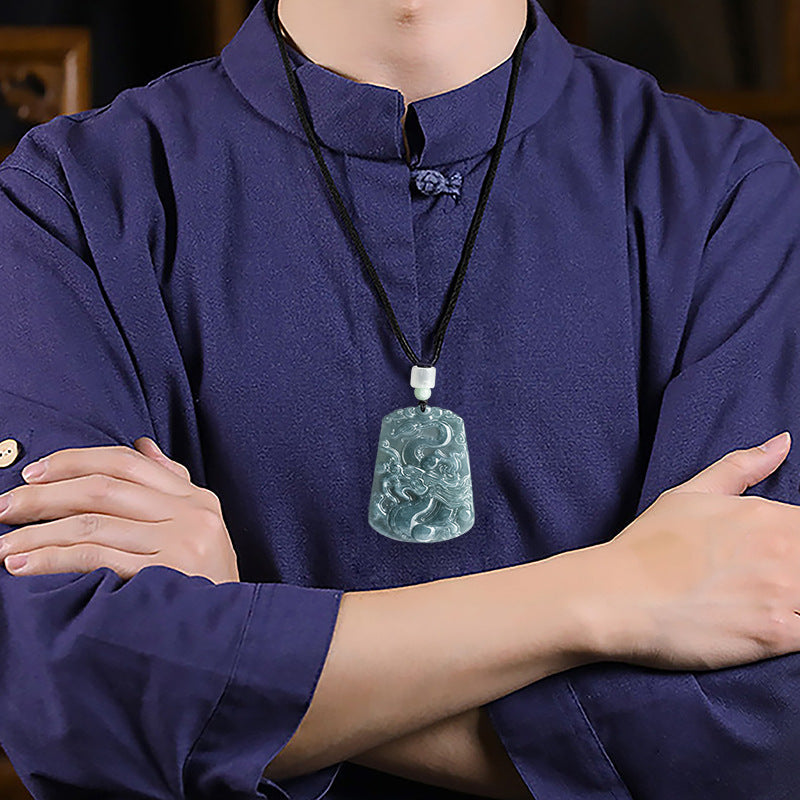 Natural Blue-Green Jade Dragon Pendant¨C¡°Prosperity & Peace¡± Hand-Carved Business Amulet