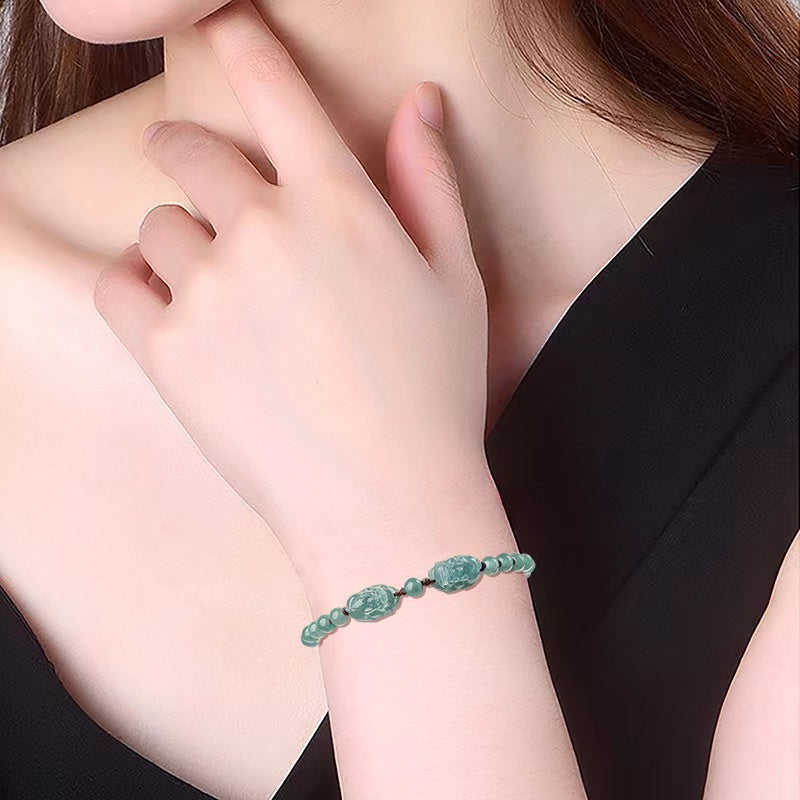 Double Pixiu Wealth Bracelet-Natural Ice Jade